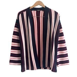 Knit Striped Open Front Boxy Cardigan
